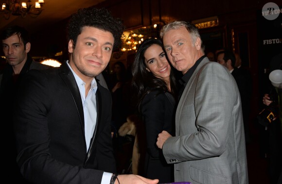 Kev Adams, Franck Dubosc et sa femme Danièle lors de la première du film Fiston au Grand Rex à Paris, le 10 février 2014.