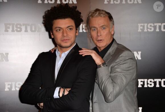 Kev Adams, Franck Dubosc lors de la première du film Fiston au Grand Rex à Paris, le 10 février 2014.