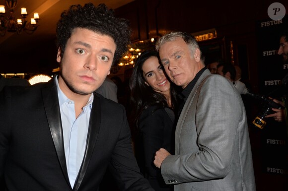Kev Adams, Franck Dubosc et sa femme Danièle lors de la première du film Fiston au Grand Rex à Paris, le 10 février 2014.