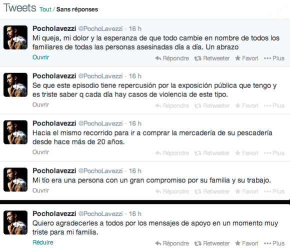 Ezequiel Lavezzi évoque la mort de son oncle sur Twitter le 13 février 2014.