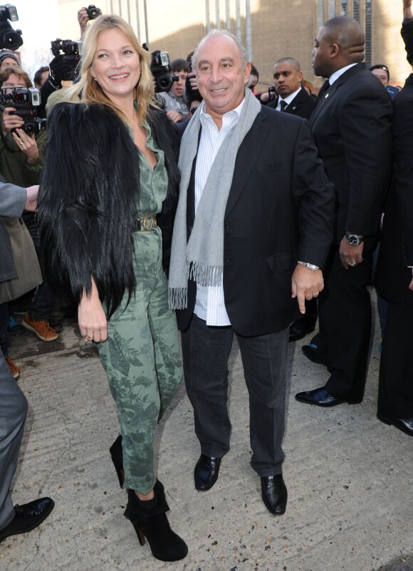 Sir Philip Green et Kate Moss arrivent au défilé Topshop Unique à Londres le 16 février 2014