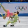 Nathalie Péchalat et Fabian Bourzat à l'issue de leur progamme libre de danse en patinage artistique, le 17 février 2014 lors des Jeux olympiques de Sotchi à la Adler Arena de Sotchi