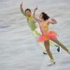 Nathalie Péchalat et Fabian Bourzat à l'issue de leur progamme libre de danse en patinage artistique, le 17 février 2014 lors des Jeux olympiques de Sotchi à la Adler Arena de Sotchi