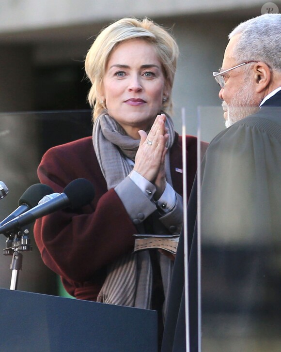 Sharon Stone sur le tournage de la série "Agent X" à Vancouver, le 20 février 2014.