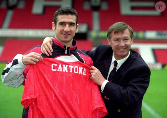 Eric Cantona et Alex Ferguson le 27 novembre 1992 à Old Trafford à Manchester