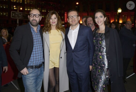 Kad Merad, Alice Pol, Dany Boon et sa femme Yaël lors de l'avant-première du film "Supercondriaque" au Gaumont Opéra à Paris, le 24 février 2014