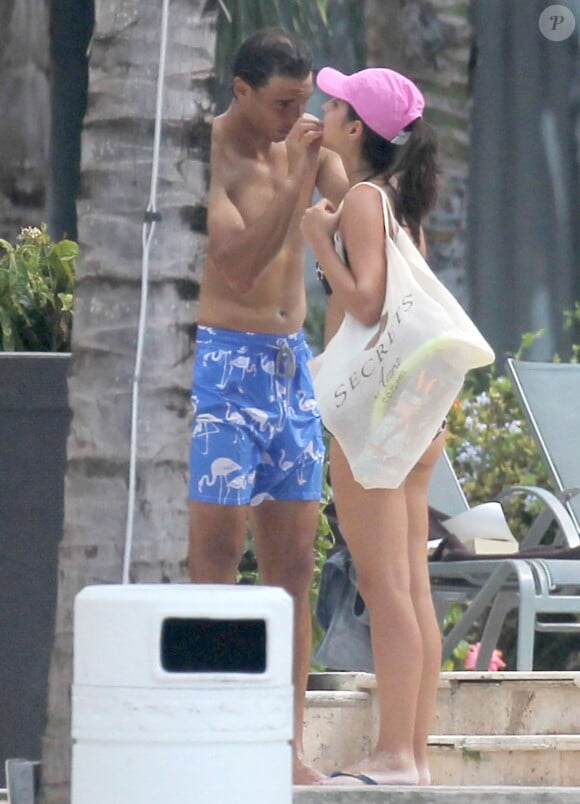 Rafael Nadal et sa petite amie Xisca avec un groupe d'amis sur l'île de Cozumel au Mexique du 27 février au 2 mars 2014.
