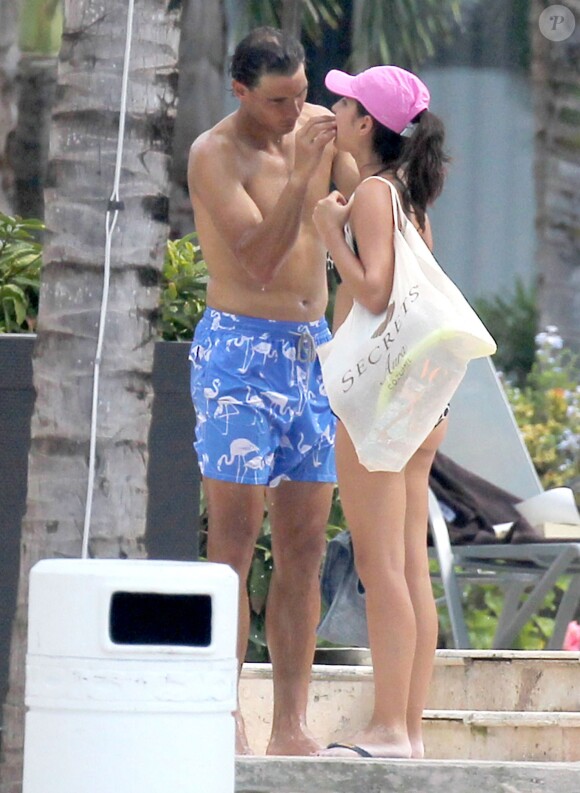 Rafael Nadal et sa compagne Xisca Perello en vacances avec un groupe d'amis sur l'île de Cozumel au Mexique du 27 février au 2 mars 2014.