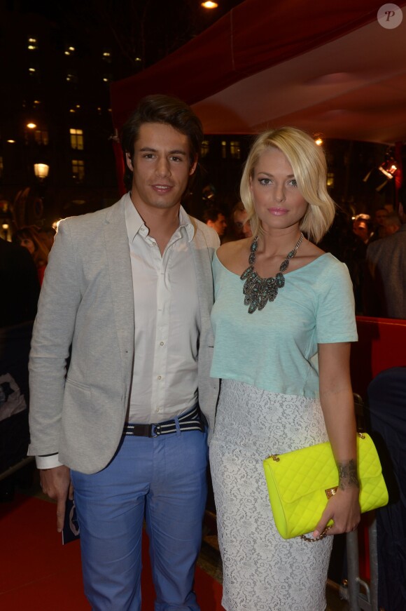 Caroline Receveur et son fiancé Valentin lors de la 9e cérémonie des Globes de Cristal au Lido à Paris, le 10 mars 2014.