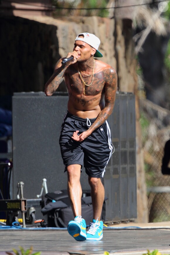 Chris Brown en répétition à Wakiki, Hawaï, le 23 août 2013.