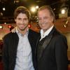 Michel Leeb et son fils Tom Leeb lors de l'enregistrement de l'émission "Vivement Dimanche" à Paris le 19 mars 2014. L'émission sera diffusée le 23 mars sur France 2