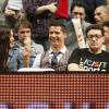 Cristiano Ronaldo était au Palais des Sports de Madrid, accompagné de sa belle Irina Shayk, pour le match d'Euroligue entre le Real Madrid et le CSKA Moscou, le 20 mars 2014 à Madrid
