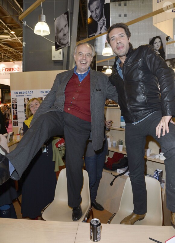 Frédéric Mitterrand et Nicolas Bedos - 34e édition du Salon du livre à Paris, Porte de Versailles, le 23 mars 2014.