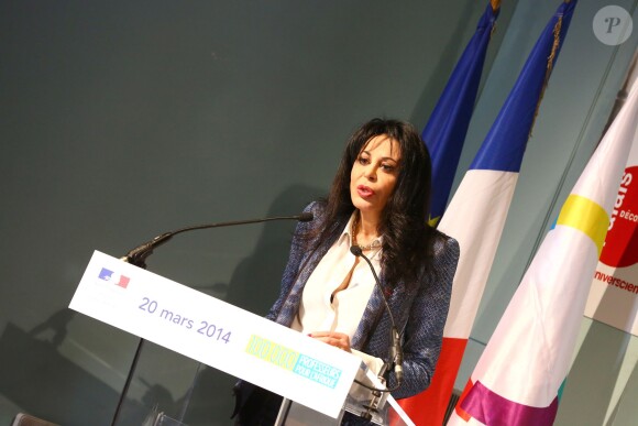 Yamina Benguigui au lancement du programme "100 000 professeurs pour l'Afrique" au palais de la découverte à Paris, le 20 mars 2014.