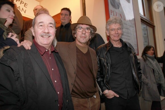 Jean Sarrus, Jean-Guy Fechner et Richard Bonnot, lors d'un hommage à Gérard Rinaldi au Théâtre de la Michaudière à Paris, le 12 mars 2012
