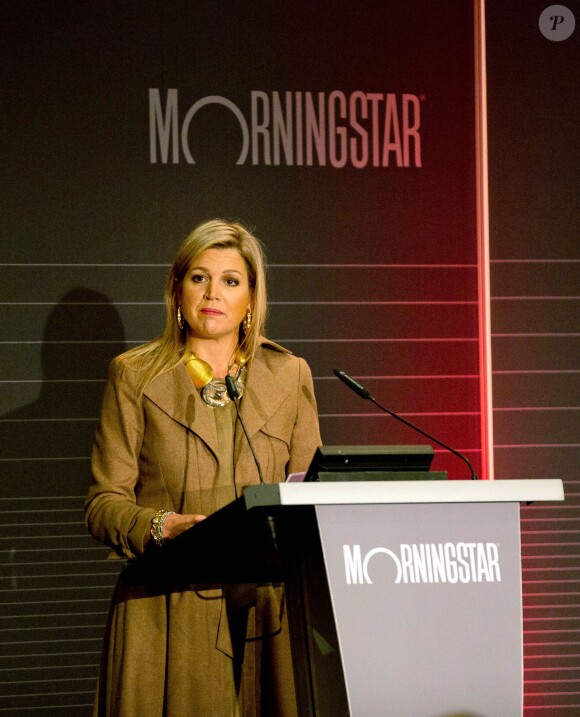 La reine Maxima des Pays-Bas inaugurant le 4e sommet Morningstar Investment Conference Europe en sa qualité d'ambassadrice spéciale des Nations unies pour la finance inclusive, le 27 mars 2014 à Amsterdam.