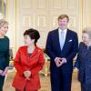 La reine Maxima et le roi Willem-Alexander des Pays-Bas accueillaient le 24 mars 2014 à La Haye le président sud-coréen Park Geun-hye.