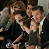David Beckham et ses enfants Harper, Cruz, Romeo et Brooklyn lors du défilé Victoria Beckham à New York. Le 9 février 2014.