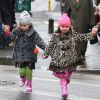 Sarah Jessica Parker emmène ses filles Tabitha et Marion à l'école à New York, le 31 mars 2014.