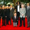 Peter Mayhew aux côtés d'Ewan McGregor, Anthony Daniels, Ian MacDiarmid, Hayden Christensen et Christopher Lee notamment, à Londres, le 17 mai 2005.
