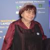 Agnès Varda lors du vernissage de l'exposition "Le musée imaginaire d'Henri Langlois" à la Cinémathèque française à Paris le 7 avril 2014