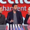 Fred Testot, Cyril Hanouna et Valérie Damidot dans l'émission Y'a que les imbéciles qui ne changent pas d'avis, sur M6, le samedi 12 avril 2014.