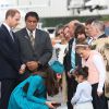 Kate Middleton, en Emilia Wickstead, et le prince William étaient en visite à Dunedin, sur l'Ile du Sud en Nouvelle-Zélande, dans la première partie du dimanche 13 avril 2014, au septième jour de leur tournée.