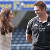 The Duchess of Cambridge speaks to Richie McCaw as they watch a Rippa Rugby tournament at the Forsyth Barr stadium in Dunedin during the seventh day of their official tour to New Zealand. ... Royal visit to Australia and NZ - Day 7 ... 14-04-2014 ... Dunedin ... New Zealand ... Photo credit should read: Anthony Devlin/PA Wire. Unique Reference No. ... Picture date: Sunday April 13, 2014. Photo credit should read: Anthony Devlin/PA Pool13/04/2014 - Dunedin