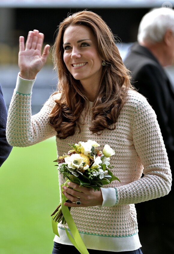 The Duchess of Cambridge watches a Rippa Rugby tournament at the Forsyth Barr stadium in Dunedin during the seventh day of their official tour to New Zealand. ... Royal visit to Australia and NZ - Day 7 ... 14-04-2014 ... Dunedin ... New Zealand ... Photo credit should read: Anthony Devlin/PA Wire. Unique Reference No. ... Picture date: Sunday April 13, 2014. Photo credit should read: Anthony Devlin/PA Pool13/04/2014 - Dunedin