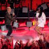 Eminem et Rihanna interprètent The Monster lors des MTV Movie Awards 2014 au Nokia Theatre L.A. Live. Los Angeles, le 13 avril 2014.