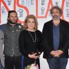 Pio Marmaï, Catherine Deneuve, Gustave Kervern à l'avant-première du film Dans la cour au MK2 Bibliothèque à Paris, le 15 avril 2014.