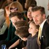 David Beckham et ses enfants Brooklyn, Romeo, Cruz et Harper assistent au défilé de Victoria Beckham, collection prêt-à-porter automne 2014 à New York, le 9 février 2014. 