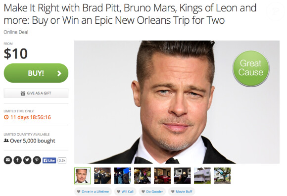 L'annonce du site Groupon pour soutenir la fondation de Brad Pitt, avril 2014.