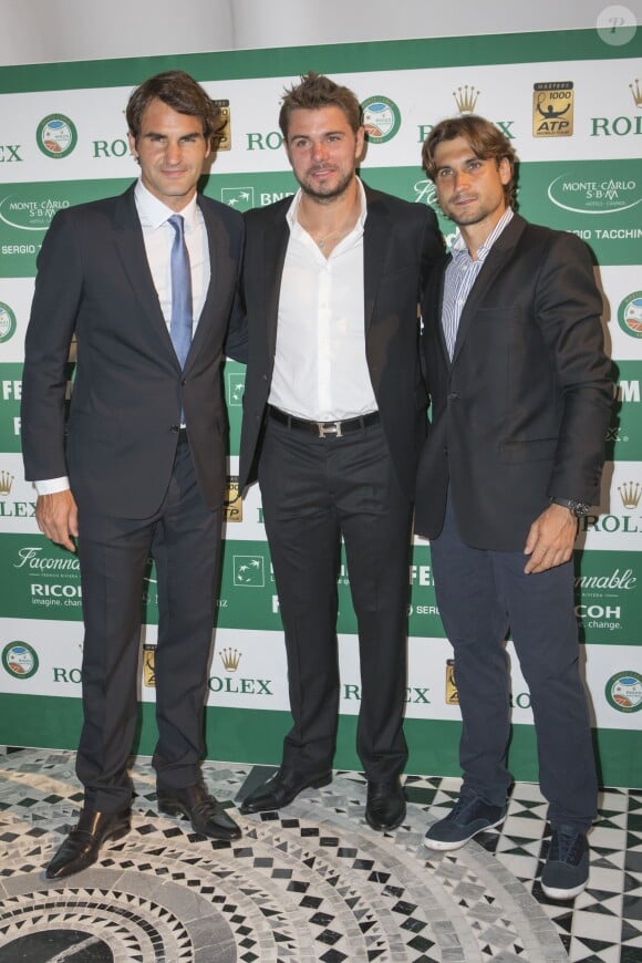 Roger Federer, David Ferrer, Stanislas Wawrinka lors du Grand Gala du Tennis à Monaco le 18 avril 2014. 