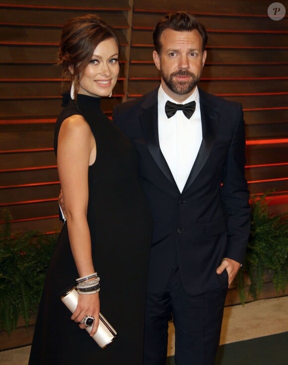 Olivia Wilde (enceinte) et Jason Sudeikis à la soirée Vanity Fair après la 86e cérémonie des Oscars le 2 mars 2014.