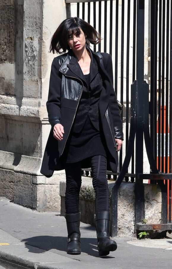 Véronique Delbourg lors des obsèques du réalisateur Michel Lang en l'église Notre-Dame de Grâce de Passy à Paris le 29 avril 2014