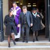 Le fils de Michel Lang, Franz-Rudolf Lang, avec son épouse Agathe enceinte, Monica Lang-Scheers (veuve de Michel Lang) lors des obsèques du réalisateur Michel Lang en l'église Notre-Dame de Grâce de Passy à Paris le 29 avril 2014