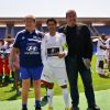 Guy Roux, Jamel Debbouze et Roland Courbis lors d'un match caritatif en juin 2013 à Marrakech