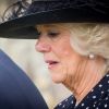 Camilla Parker Bowles, duchesse de Cornouailles, en larmes aux obsèques de son frère Mark Shand à Stourpaine dans le Dorset (Angleterre) le 1er mai 2014. Fervent amoureux de la nature et des éléphants, fondateur de The Elephant Family, Mark Shand est mort à 62 ans le 23 avril 2014, victime d'une mauvaise chute à New York.