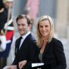 Laurence Ferrari et son mari, Renaud Capuçon lors du dîner officiel au Palais de l'Elysée, en l'honneur du premier ministre japonais Shinzo Abe et de son épouse Akie Abe à Paris le 5 mai 2014