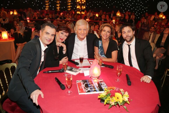 Exclusif - Laurent Luyat, Roselyne Bachelot, Patrick Sébastien, Corinne Touzet et Arthur Jugnot dans l'émission "Le plus grand cabaret du monde" le 29 avril 2014. 