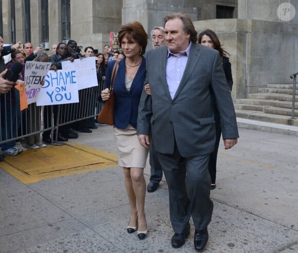 Gérard Depardieu et Jacqueline Bisset sur le tournage du film "Welcome to New York" le 3 mai 2013