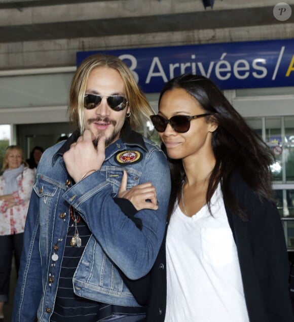 Zoe Saldana et son chéri Marco Perego arrivent à Nice, le 13 mai 2014.
