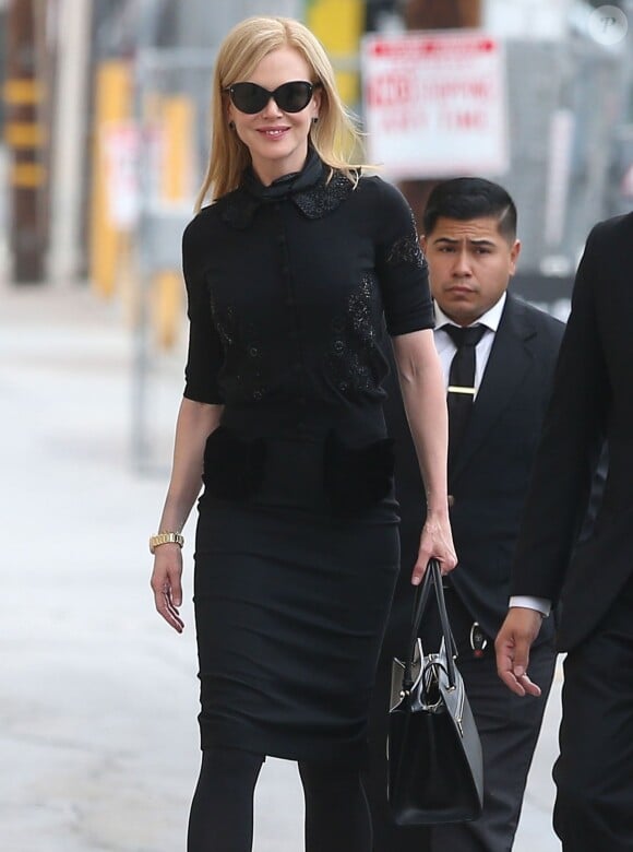 Nicole Kidman arrive sur le plateau de l'émission "Jimmy Kimmel Live!" à Hollywood, le 25 mars 2014, après s'être rendue aux obsèques de L'Wren Scott.  Celebrities making an appearance on 'Jimmy Kimmel Live!' in Hollywood, California on March 25, 2014.25/03/2014 - Hollywood