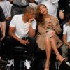 Jay Z et Beyoncé au Barclays Center lors du match de NBA opposant les Brooklyn Nets et les Miami Heat. Brooklyn, le 10 mai 2014.