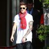 Justin Bieber à la sortie de son hôtel à Beverly Hills, le 16 avril 2014.