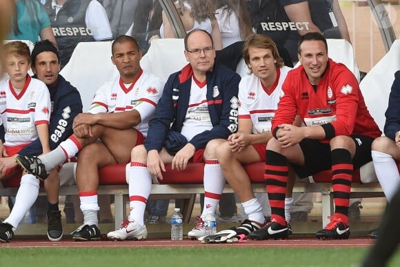 Le prince Albert de Monaco lors du World Stars Football Match entre la Star Team Monte Carlo et la F1 Driver Team, au stade Louis II de Monaco, le 20 mai 2014
