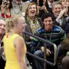 Rory McIlroy et Caroline Wozniacki lors d'un match exhibition durant le BNP Paribas Showdown au Madison Square Garden de New York le 5 mars 2012