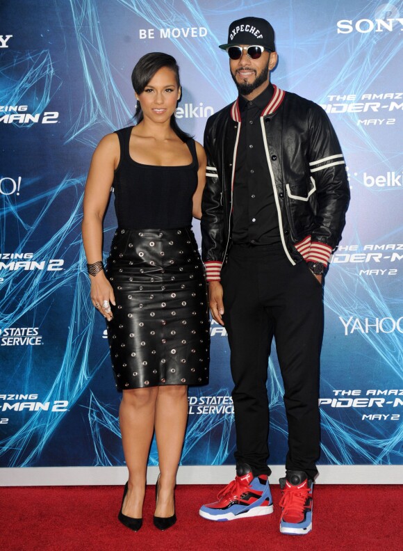 Alicia Keys et son mari Swizz Beatz assistent à l'avant-première de The Amazing Spider-Man : le destin d'un héros à New York. Le 24 avril 2014.
