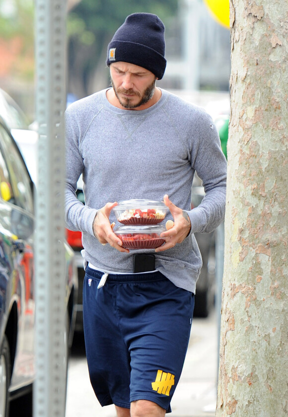 David Beckham dans les rues de Brentwood. Los Angeles, le 25 mai 2014.